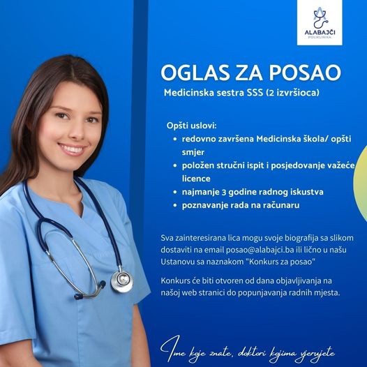 Poliklinika “Dr. Alabajči” raspisuje konkurs za prijem radnika u radni odnos